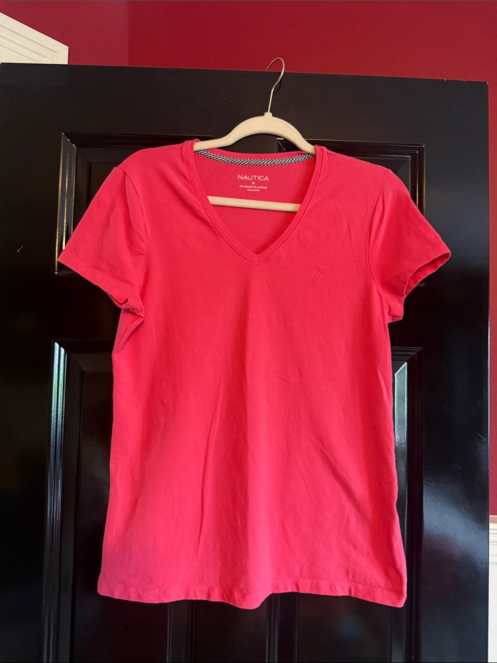 Nautica Women's V-Neck Short Sleeve Tee - Bright Pink
